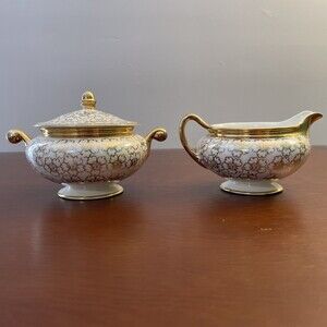 Eggshell Nautilus Cream Sugar Bowl W Lid Floral USA K47N6 F62N5
